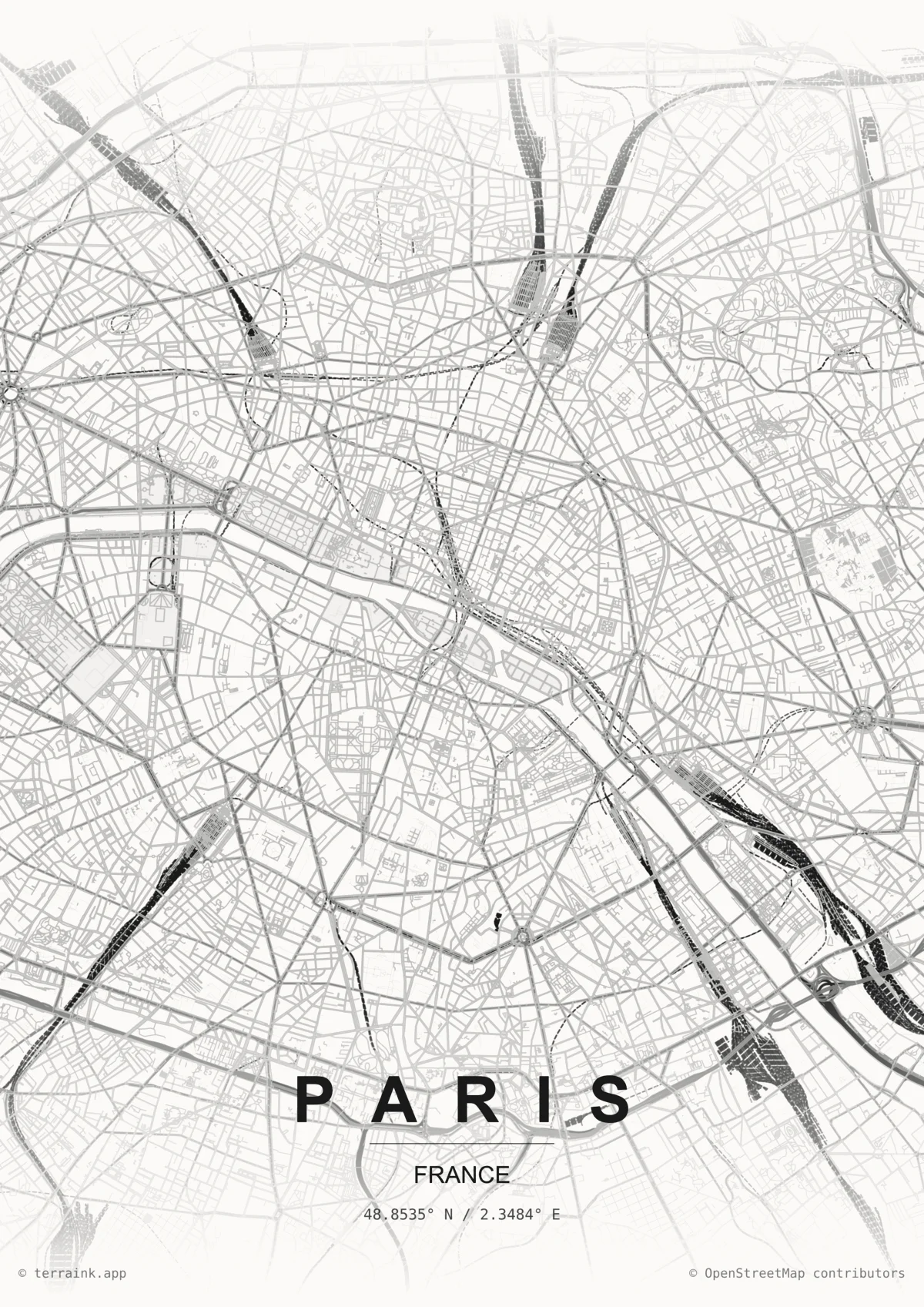 Affiche cartographique de Paris, palette Papier
